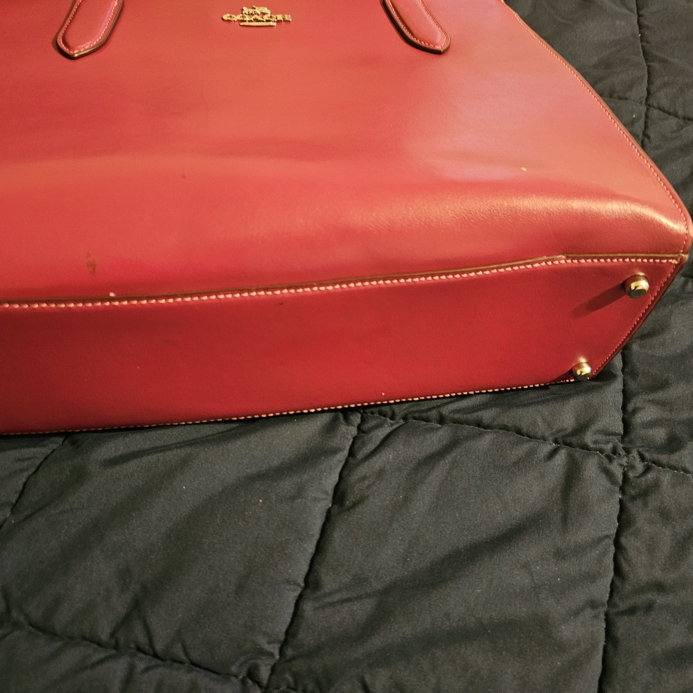 Coach Red Leather Tote with Gold Hardware